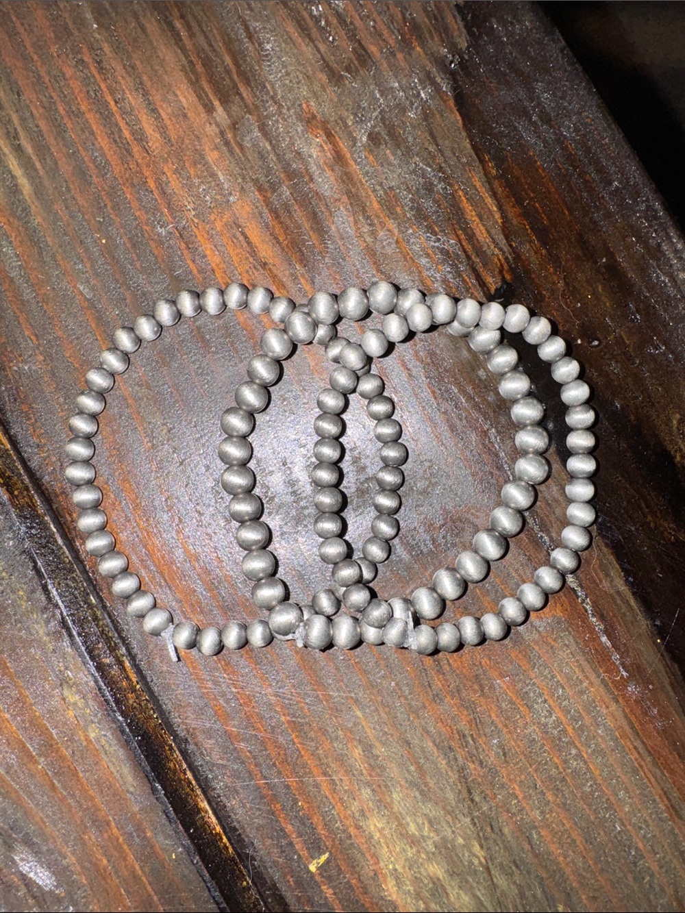 Matte Silver Beaded Stretch Bracelet Trio - Women Jewelry